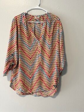 Tacera Multicolor Chevron-Pattern V-Neck Blouse